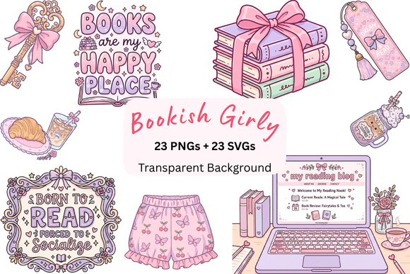 Download Bookish Girly Clipart &amp; SVG Bundle - Bundle Collection