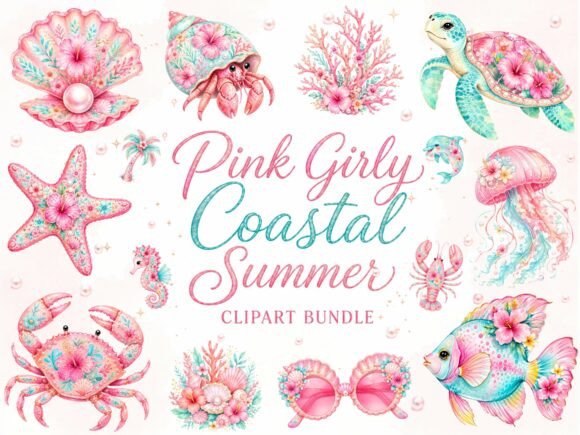 Download Pink Girly Coastal Summer Clipart Bundle - Bundle Collection