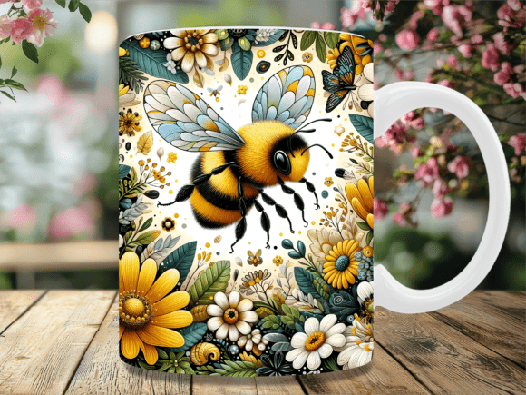 Download Vintage Bumble Bee Wildflower Mug Wrap - Mug Collection