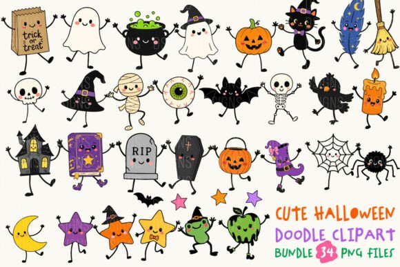 Download Cute Halloween Doodle Clipart Bundle PNG - Bundle Collection