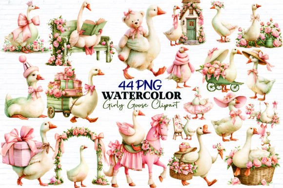 Download Watercolor Girly Goose Clipart Bundle - Bundle Collection
