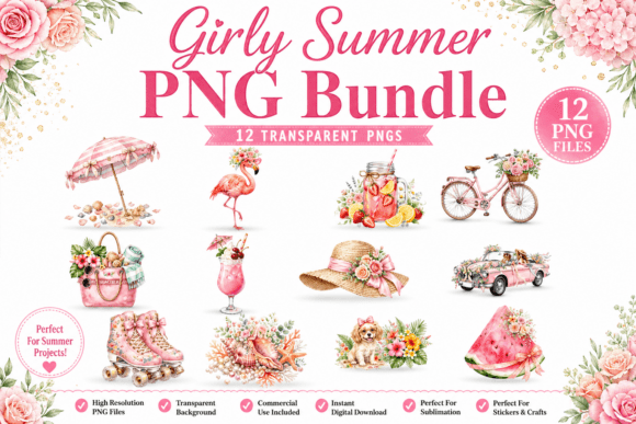 Download Girly Summer Clipart PNG Bundle - Bundle Collection
