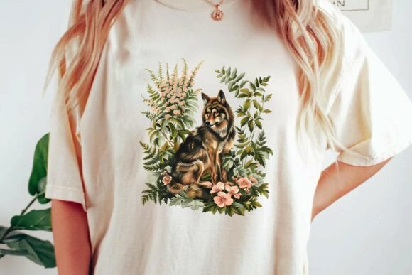 Download Vintage Floral Wolf Botanical Illustration Woodland Wildlife Design Png - Design Collection