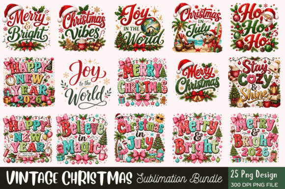 Download Vintage Christmas Sublimation PNG Bundle - Bundle Collection