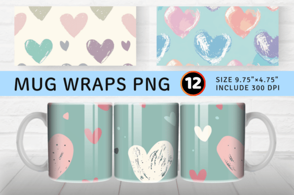 Download Cute Pastel Hearts Mug Wrap Sublimation - Mug Collection