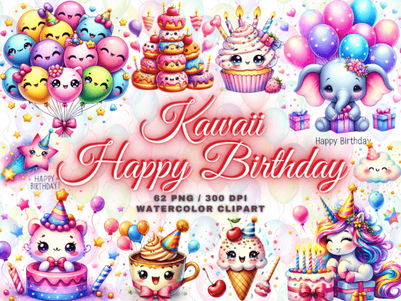 Download Cute Kawaii Birthday Clipart Bundle Png - Bundle Collection