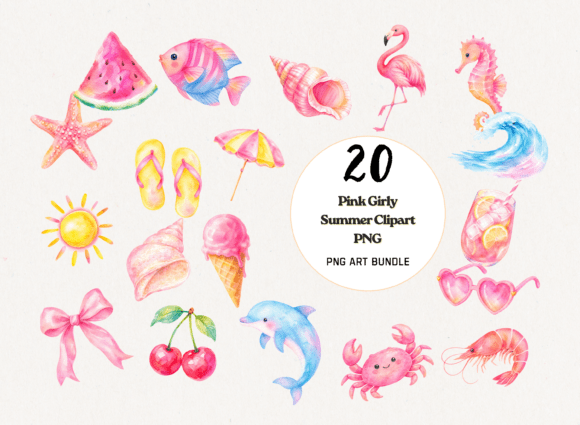 Download Pink Girly Summer Coastal PNG Bundle - Bundle Collection