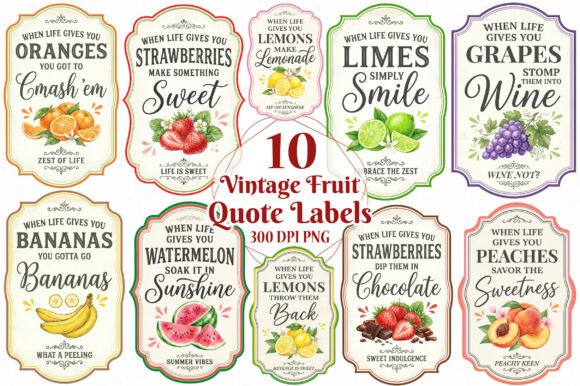 Download Vintage Fruit Quote Labels Bundle - Bundle Collection